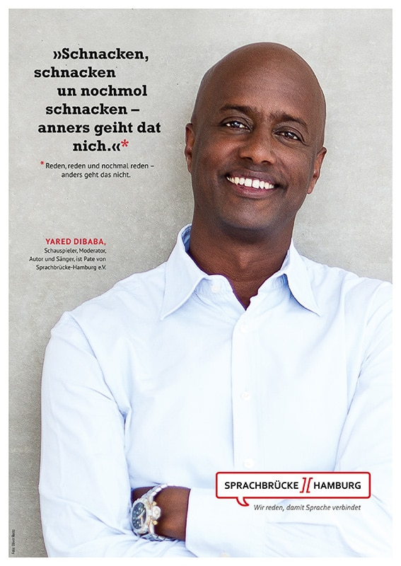 Plakat mit dem Motiv „Schnacken“ mit Yared Dibaba im Hochformat
