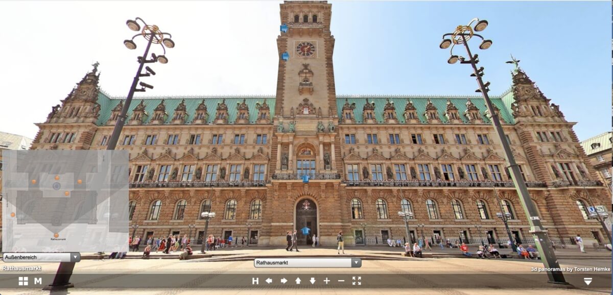 Rathaus und Rathausmarkt in Hamburg als 3D-Panorma